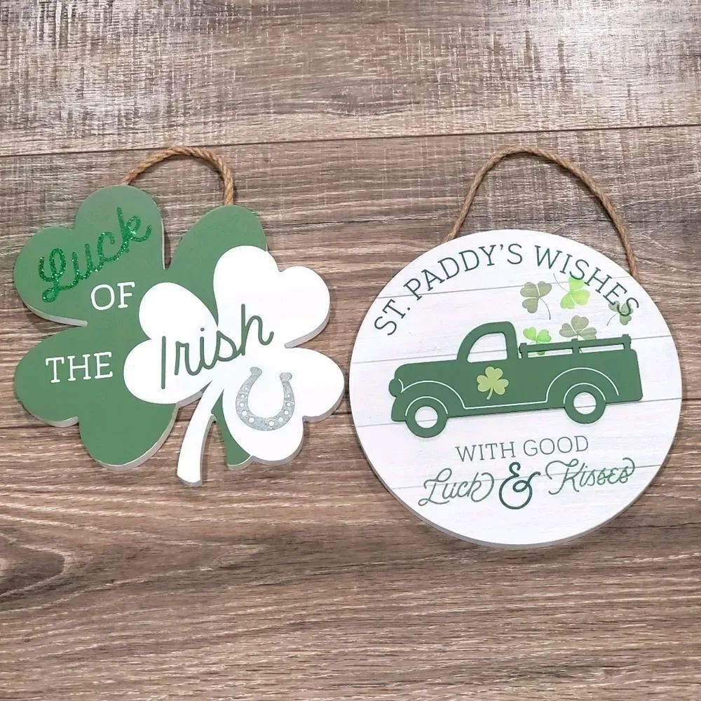 2 St. Patrick's wood sign luck irish paddy wishes